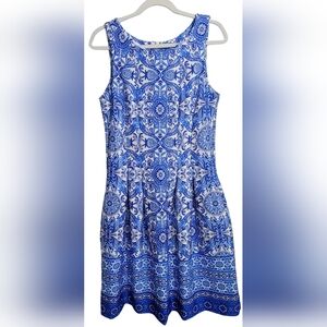Blue Printed Sleeveless Women's Dress
